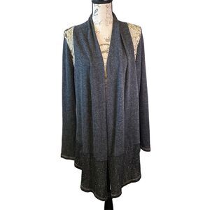 Miss Me Gray Waterfall Lace Shoulders Fitted back Cardigan Sweater S